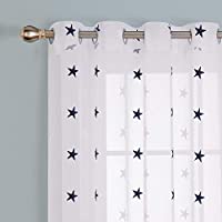 Deconovo Cortinas Visillos para Ventana Cortina Transparente con Ojales para Dormitorio 2 Piezas 140 x 229 cm Azul…